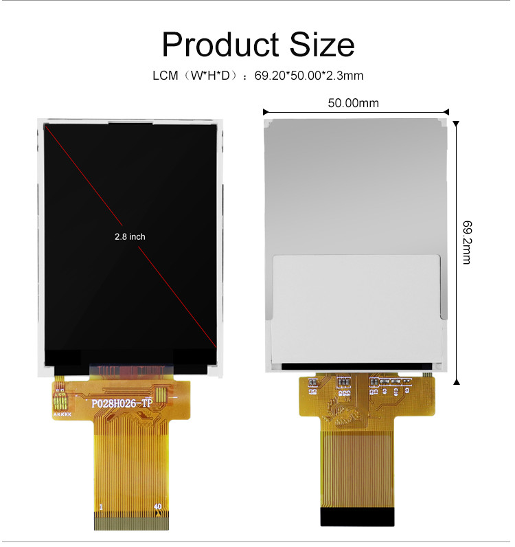 Polcd 12 0'CLOCK 240x320 2.8 Inch Ili9341v 16 Bit TFT Touch Screen