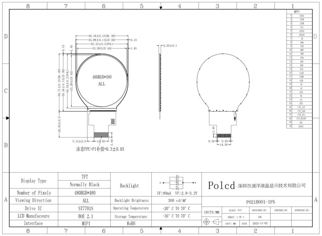 Polcd 2.1 inch IPS Small Round LCD 480*480 Mipi interface ST7701S Circle Circular TFT Display Module