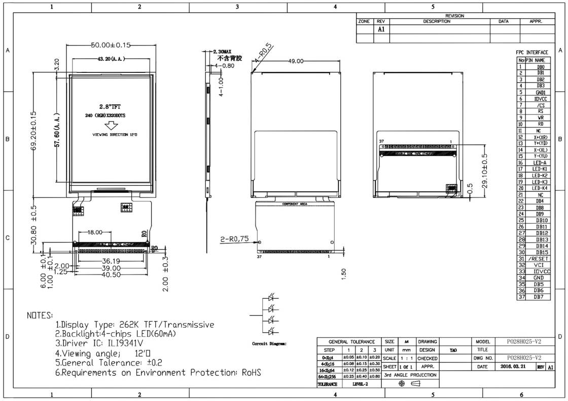 Polcd Resolution 240X320 2.8 Inch Spi Tft Lcd Ili9341V RoHS TFT Touch Screen