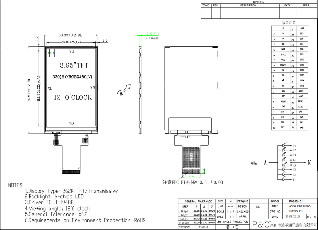 Polcd Custom 3.95 Inch 320x480 Ips Tft Lcd RGB Interface Liquid Crystal Display Module With Touch