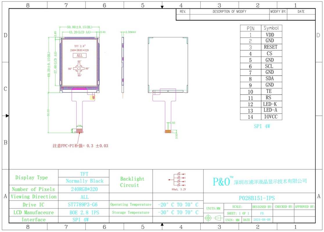 Polcd 2.8 Inch 240*320 Ips Tft Lcd Screen Spi Infterface All Free Viewing Angle Panel Display Module