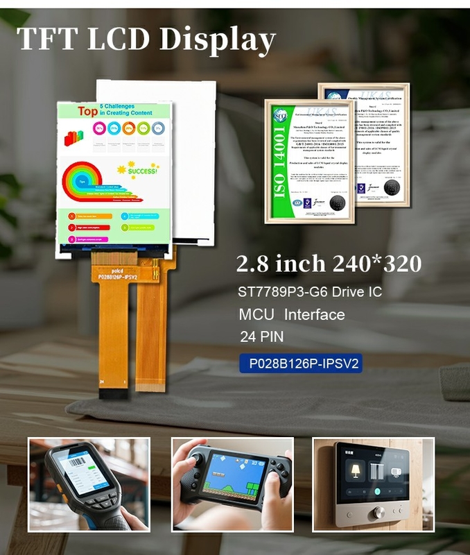 Polcd 2.8 Inch LCD Screen 240x320 MCU Interface Wide View Angle TFT Transflective LCD Module with ST7789P3-G6