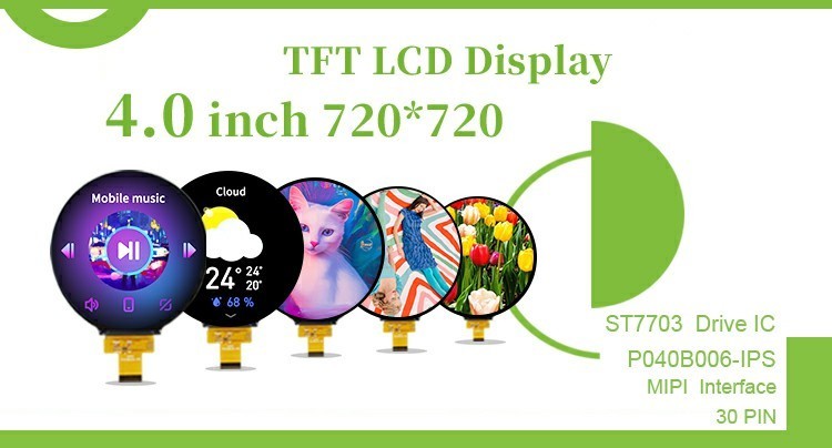 Polcd Small Size Round LCD Screen 4 inch 720x720 pixels 4Line MIPI interface Full Color Display