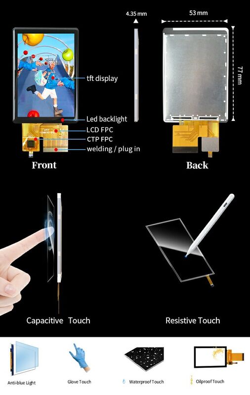Polcd High Luminance 500nit 2.8 inch LCD Screen 240x320 IPS all view angle CTP Capacitive Touch TFT Display