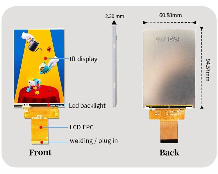 Polcd Custom 3.95 Inch 320x480 Ips Tft Lcd RGB Interface Liquid Crystal Display Module With Touch