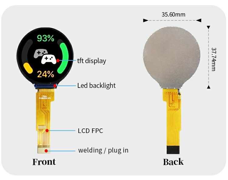 Polcd 1.28 inch 1.28'' Round Color Circular TFT Display 240x240 LCD GC9A01 Driver IPS LCD Module
