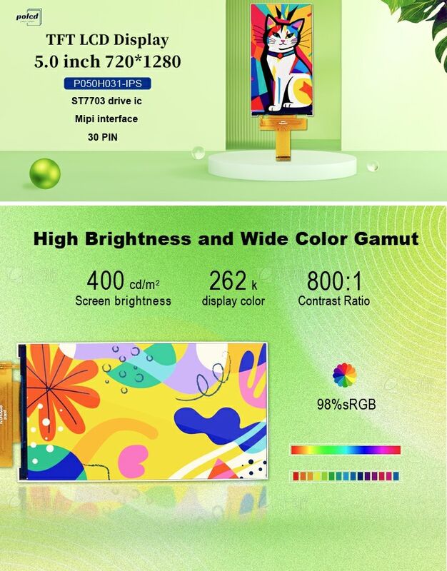 Polcd 5 inch TFT Module Vertical Screen 720x1280 Mipi interface ST7703 IPS LCD Screen Display