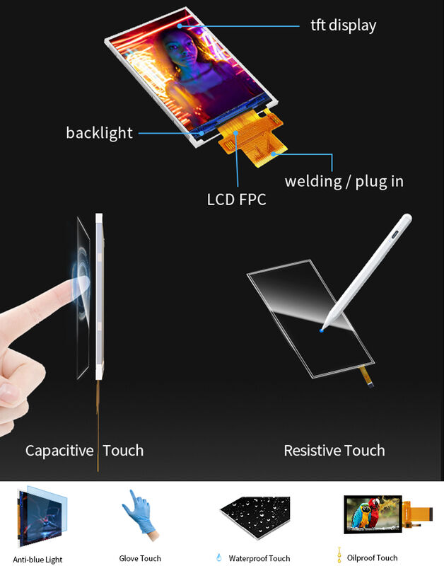 Polcd 18 Pin 2.4 Spi Tft Lcd Display ST7789V2 Tft Touch Screen Display