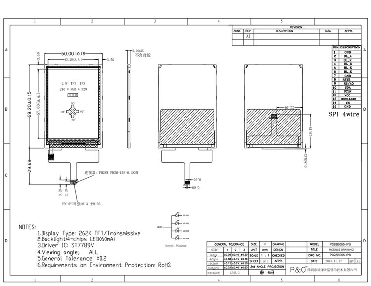 Polcd 2.8-Inch Resolution 240*320 Spi Interface TFT Graphic LCD Display Module for Various Applications