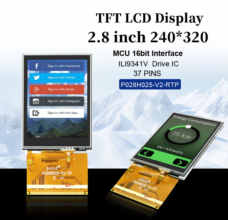 Polcd 240x320 resolution 37 pin TFT LCD ILI9341V drive ic 2.8 Inch Touch Screen