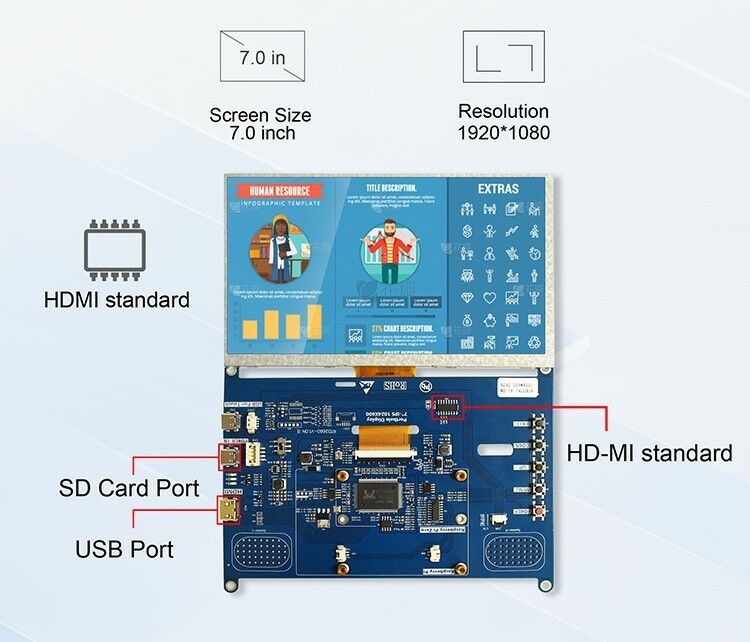 Polcd High Brightness 7 Inch 1024x600 RGB LCD Drive Board RTD2281 with Audio Speaker for Industrial Outdoor Display