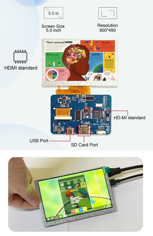 Polcd Industrial Grade 4.3 5 inch LCD Display Module 800x480 Resolution H-DM-I Interface Driver Board