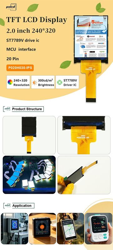 Polcd 2 inch 240*320 IPS Screen Transmissive ST7789V 300 nit 20 pin MCU interface TFT LCD Module Display