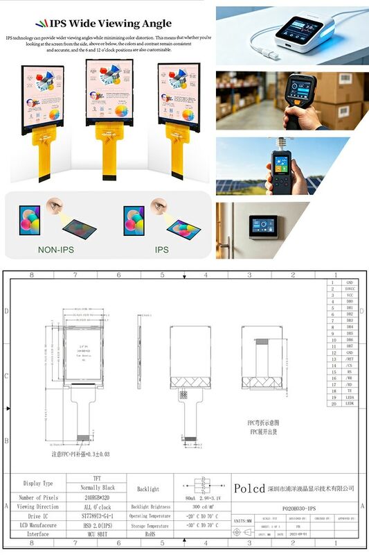 Polcd Liquid Crystal Display 2.0 Inch Mini Full Color ST7789 MCU IPS Full Angle View 240x320 TFT LCD Module