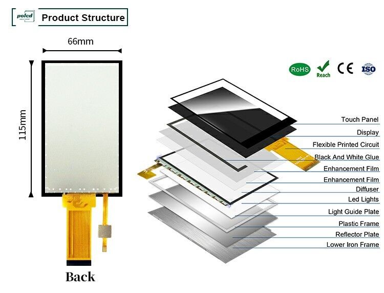 Polcd 4.5 Inch TFT LCD Panel with 480*854 Resolution Capacitive Touch Screen 40pin Lcd Color Display