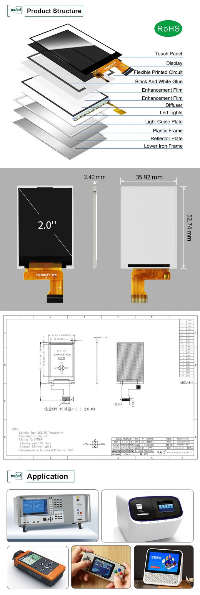 Polcd 262K 2.4Mm 2 Inch Lcd Screen ST7789V IPS TFT LCD Display 240X320